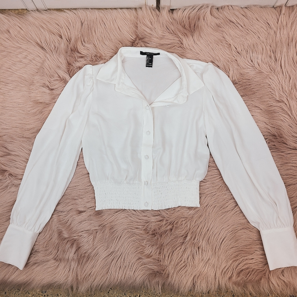 Forever 21 White Button Up Blouse Size S